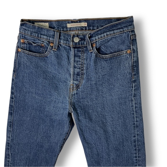 Levi's Wedgie Straight Jeans Sz 28 High Rise Button Fly Blue Womens Crop - Picture 2 of 11